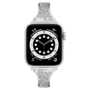 Diamond Encrusted Leather Strap Watch Band For Apple Watch Series 8&7 41mm / SE 2&6&SE&5&4 40mm / 3&2&1 38mm(Silver)