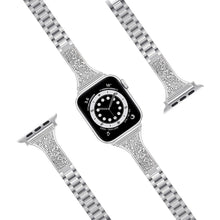 Diamond Encrusted Leather Strap Watch Band For Apple Watch Series 8&7 41mm / SE 2&6&SE&5&4 40mm / 3&2&1 38mm(Silver)