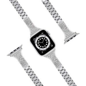 Diamond Encrusted Leather Strap Watch Band For Apple Watch Series 8&7 41mm / SE 2&6&SE&5&4 40mm / 3&2&1 38mm(Silver)