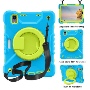 For iPad mini 6 Silicone + PC Tablet Case with Strap & Holder & Pen Slot(Blue + Green)