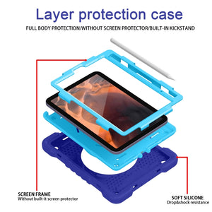 For iPad mini 6 Silicone + PC Tablet Case with Strap & Holder & Pen Slot(Navy Blue + Blue)