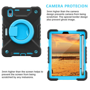 For iPad mini 6 Silicone + PC Tablet Case with Strap & Holder & Pen Slot(Black + Blue)