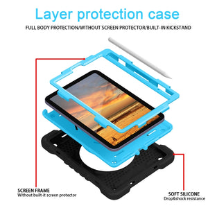 For iPad mini 6 Silicone + PC Tablet Case with Strap & Holder & Pen Slot(Black + Blue)