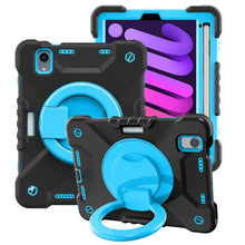 For iPad mini 6 Silicone + PC Tablet Case with Strap & Holder & Pen Slot(Black + Blue)