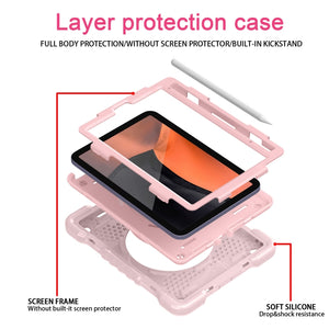 For iPad mini 6 Silicone + PC Tablet Case with Strap & Holder & Pen Slot(Rose Gold)