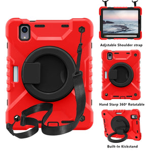 For iPad mini 6 Silicone + PC Tablet Case with Strap & Holder & Pen Slot(Red + Black)