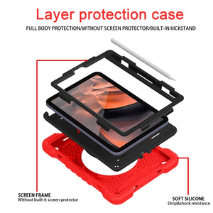 For iPad mini 6 Silicone + PC Tablet Case with Strap & Holder & Pen Slot(Red + Black)