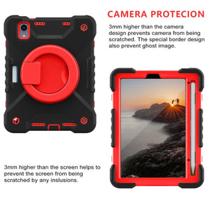 For iPad mini 6 Silicone + PC Tablet Case with Strap & Holder & Pen Slot(Black + Red)