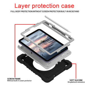 For iPad mini 6 Silicone + PC Tablet Case with Strap & Holder & Pen Slot(Black + Grey)