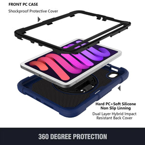 For iPad mini 6 Shockproof PC + Silicone Combination Tablet Case with Holder & Hand Strap & Shoulder Strap(Navy Blue)