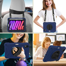 For iPad mini 6 Shockproof PC + Silicone Combination Tablet Case with Holder & Hand Strap & Shoulder Strap(Navy Blue)