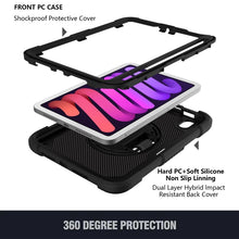 For iPad mini 6 Shockproof PC + Silicone Combination Tablet Case with Holder & Hand Strap & Shoulder Strap(Black)