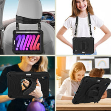 For iPad mini 6 Shockproof PC + Silicone Combination Tablet Case with Holder & Hand Strap & Shoulder Strap(Black)