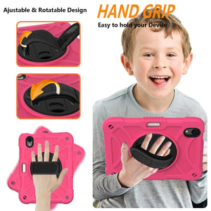 For iPad mini 6 Shockproof PC + Silicone Combination Tablet Case with Holder & Hand Strap & Shoulder Strap(Rose Red)