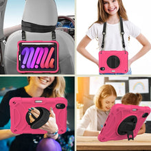 For iPad mini 6 Shockproof PC + Silicone Combination Tablet Case with Holder & Hand Strap & Shoulder Strap(Rose Red)