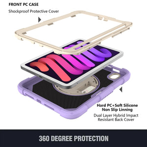 For iPad mini 6 Shockproof PC + Silicone Combination Tablet Case with Holder & Hand Strap & Shoulder Strap(Purple)