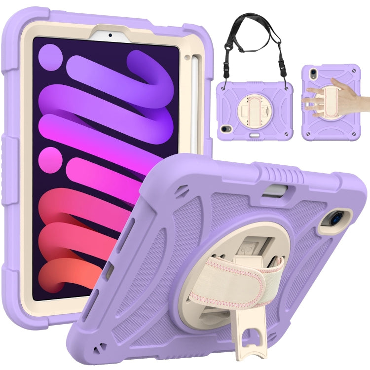 For iPad mini 6 Shockproof PC + Silicone Combination Tablet Case with Holder & Hand Strap & Shoulder Strap(Purple)