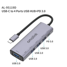 amalink 95119D Type-C / USB-C to 4 Ports USB + PD 3.0 Multi-function HUB Docking Station(Grey)