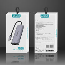 amalink 95121D Type-C / USB-C to RJ45 + 3 Ports USB + PD 3.0 Multi-function HUB(Grey)