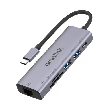 amalink 95122D Type-C / USB-C to RJ45 + 2 Ports USB + PD 3.0 Multi-function HUB(Grey)