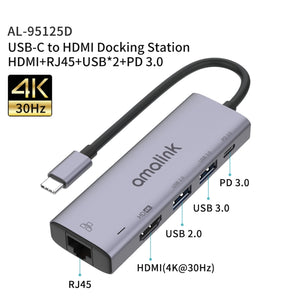 amalink 95125D Type-C / USB-C to HDMI + RJ45 + 2 Ports USB + PD 3.0 Multi-function HUB(Grey)