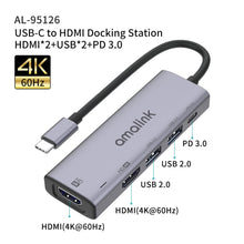 amalink 95126 Type-C / USB-C to Dual HDMI + 2 Ports USB + PD 3.0 Multi-function HUB(Grey)