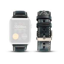 For Apple Watch Series 7 45mm / 6 & SE & 5 & 4 44mm / 3 & 2 & 1 42mm Oil Wax Retro Cowhide Strap Watch Band(Blue)