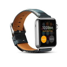 For Apple Watch Series 7 45mm / 6 & SE & 5 & 4 44mm / 3 & 2 & 1 42mm Oil Wax Retro Cowhide Strap Watch Band(Blue)