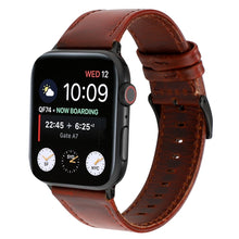 For Apple Watch Series 8&7 41mm / SE 2&6&SE&5&4 40mm / 3&2&1 38mm Oil Wax Crazy Horse Texture Genuine Leather Watch Band(Red-brown)