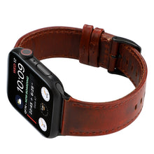 For Apple Watch Series 8&7 41mm / SE 2&6&SE&5&4 40mm / 3&2&1 38mm Oil Wax Crazy Horse Texture Genuine Leather Watch Band(Red-brown)