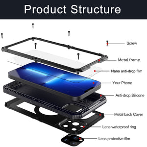 For iPhone 13 Pro Shockproof Waterproof Dustproof Metal + Silicone Phone Case with Screen Protector (Black)