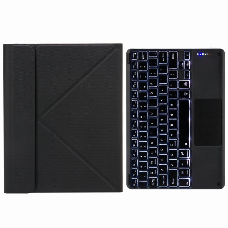H-102CS Touch Backlight Bluetooth Keyboard Leather Case with Rear Three-fold Holder For iPad 10.2 2020 & 2019 / Pro 10.5 inch(Black)
