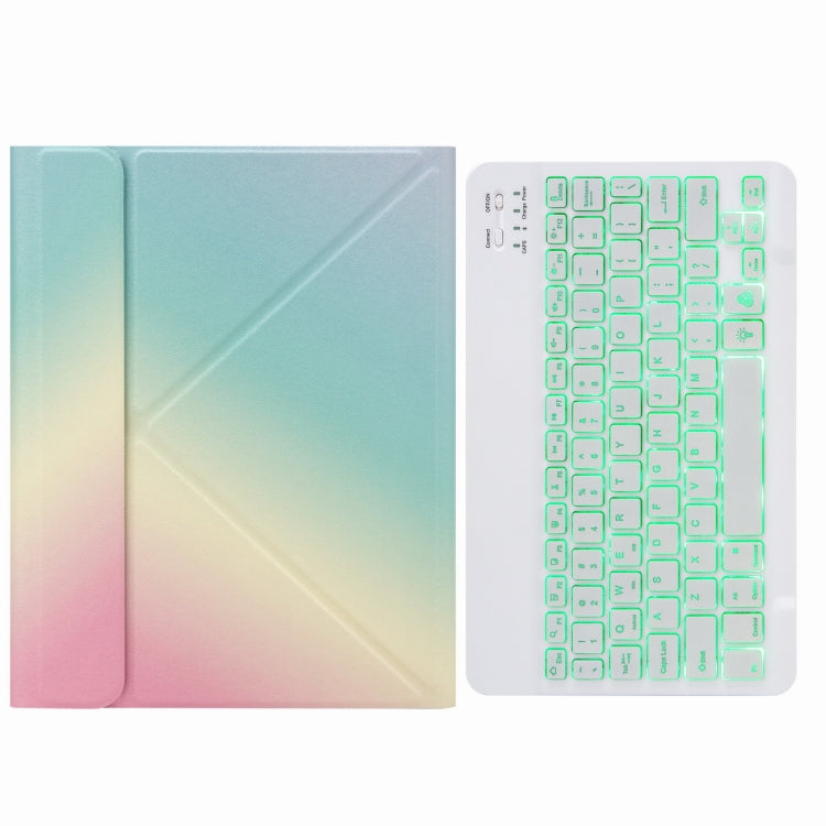 H-102S Monochrome Backlight Bluetooth Keyboard Leather Case with Rear Three-fold Holder For iPad 10.2 2020 & 2019 / Pro 10.5 inch(Rainbow)