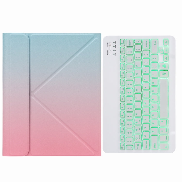 H-097S Monochrome Backlight Bluetooth Keyboard Leather Case with Rear Three-fold Holder For iPad 9.7 2018 & 2017(Pink Blue)