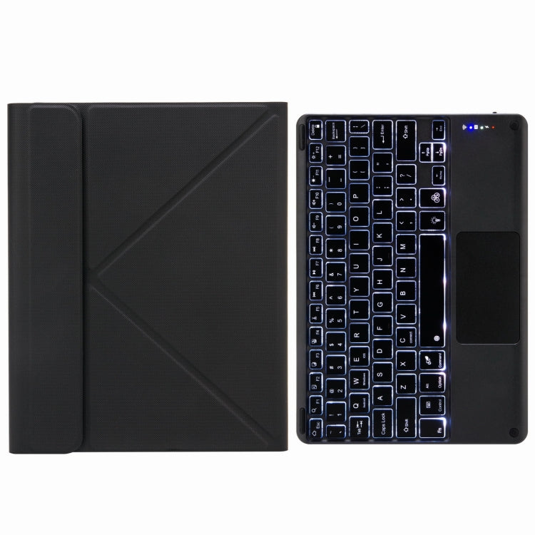 H-097CS Touch Backlight Bluetooth Keyboard Leather Case with Rear Three-fold Holder For iPad 9.7 2018 & 2017(Black)