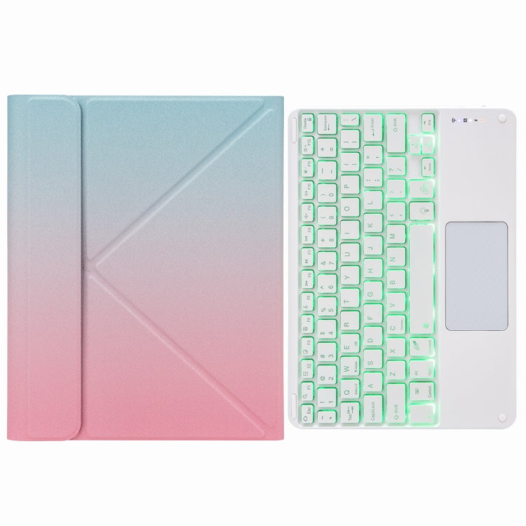 H-097CS Touch Backlight Bluetooth Keyboard Leather Case with Rear Three-fold Holder For iPad 9.7 2018 & 2017(Pink Blue)