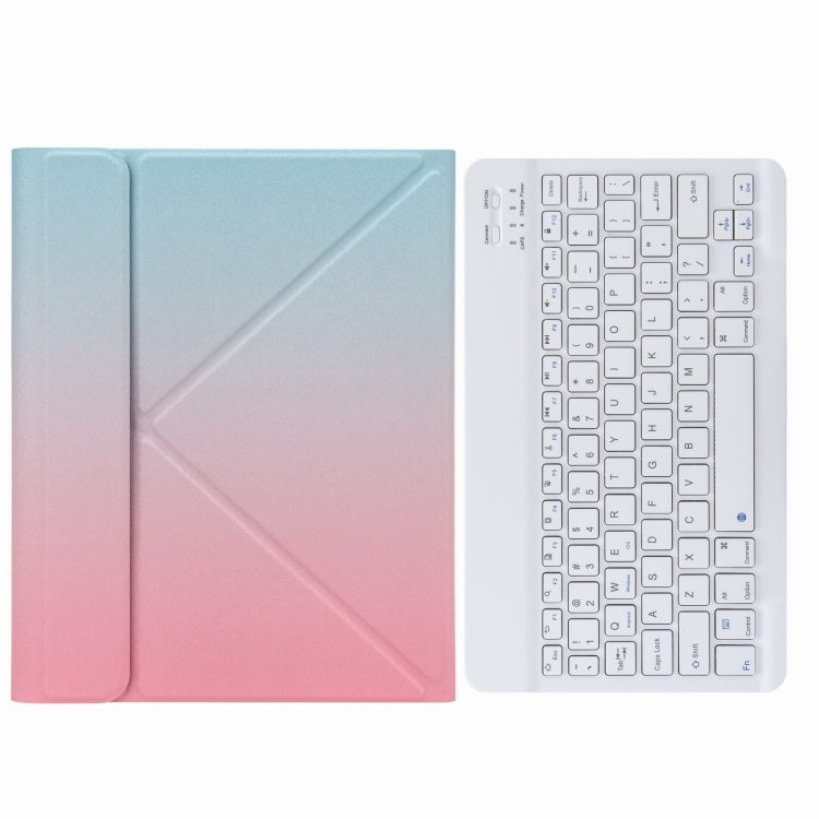 H-097 Bluetooth Keyboard Leather Case with Rear Three-fold Holder For iPad 9.7 2018 & 2017(Pink Blue)