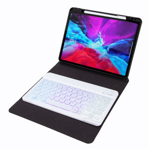 H-097S3 Tri-color Backlight Bluetooth Keyboard Leather Case with Rear Three-fold Holder For iPad 9.7 2018 & 2017(Rainbow)