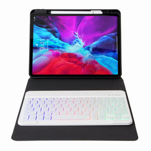 H-109S3 Tri-color Backlight Bluetooth Keyboard Leather Case with Rear Three-fold Holder For iPad Pro 11 inch 2021 & 2020 & 2018 / Air 2020 10.9(Purple)