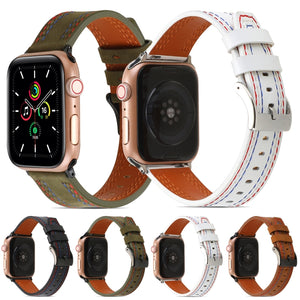 Sewing Matte Leather Watch Band for Apple Watch Series 8&7 41mm / SE 2&6&SE&5&4 40mm / 3&2&1 38mm(Brown)