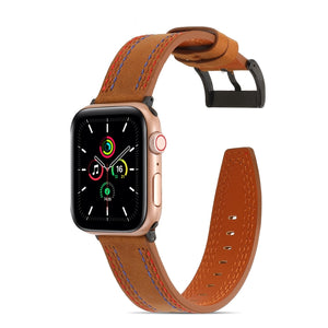Sewing Matte Leather Watch Band for Apple Watch Ultra 49mm / Series 8&7 45mm / SE 2&6&SE&5&4 44mm / 3&2&1 42mm(Brown)