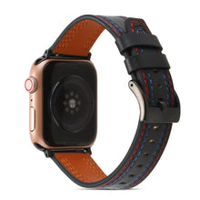 Sewing Matte Leather Watch Band for Apple Watch Ultra 49mm / Series 8&7 45mm / SE 2&6&SE&5&4 44mm / 3&2&1 42mm(Black)