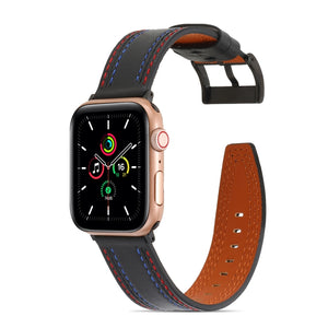 Sewing Matte Leather Watch Band for Apple Watch Ultra 49mm / Series 8&7 45mm / SE 2&6&SE&5&4 44mm / 3&2&1 42mm(Black)