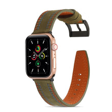 Sewing Matte Leather Watch Band for Apple Watch Ultra 49mm / Series 8&7 45mm / SE 2&6&SE&5&4 44mm / 3&2&1 42mm(Army Green)