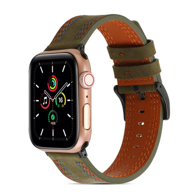 Sewing Matte Leather Watch Band for Apple Watch Ultra 49mm / Series 8&7 45mm / SE 2&6&SE&5&4 44mm / 3&2&1 42mm(Army Green)