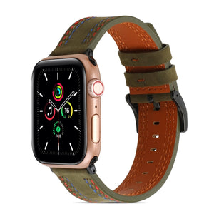 Sewing Matte Leather Watch Band for Apple Watch Ultra 49mm / Series 8&7 45mm / SE 2&6&SE&5&4 44mm / 3&2&1 42mm(Army Green)