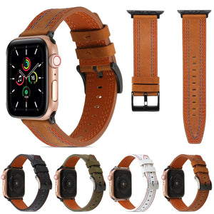 Sewing Matte Leather Watch Band for Apple Watch Ultra 49mm / Series 8&7 45mm / SE 2&6&SE&5&4 44mm / 3&2&1 42mm(Black)