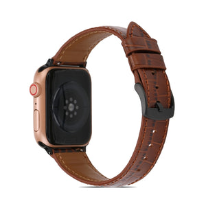Crocodile Texture Leather Watch Band for Apple Watch Ultra 49mm / Series 8&7 45mm / SE 2&6&SE&5&4 44mm / 3&2&1 42mm(Brown)