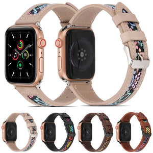 Genuine Leather + GD Knitting Watch Band for Apple Watch Series 8&7 41mm / SE 2&6&SE&5&4 40mm / 3&2&1 38mm(Beige)