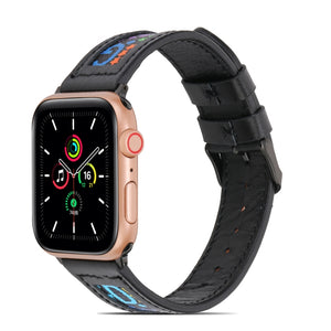 Genuine Leather + GD Knitting Watch Band for Apple Watch Ultra 49mm / Series 8&7 45mm / SE 2&6&SE&5&4 44mm / 3&2&1 42mm(Black)